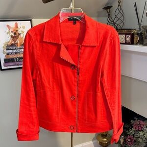 NWOT St. John Vibrant Red Linen/Silk Blend Bomber Style Jacket Zipper and Snaps